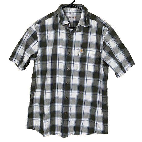 Carhartt Men's Sz M Plaid Button Down Shirt Essential Short Sleeve Farm Western - Picture 1 of 9